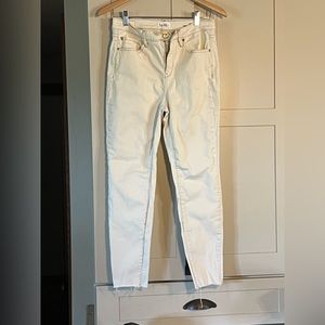 Nicole Miller Soho high rise ankle skinny cream 5 pocket jean, raw hem, sz 8